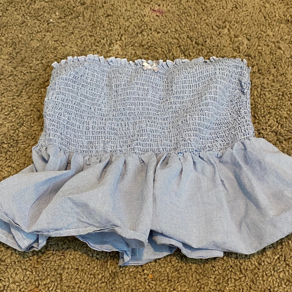 Light Blue Smocked Ruffle Tube Top - Women's